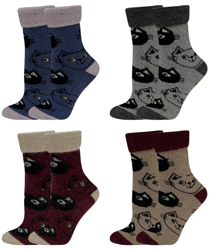 Women's woolen thermal socks Cats YZ30 4 pairs