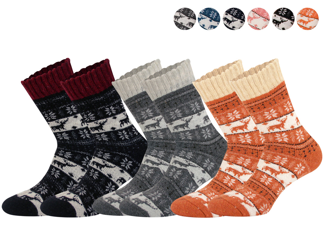 Women's wool thermal warm crew winter socks DW03 3 pairs