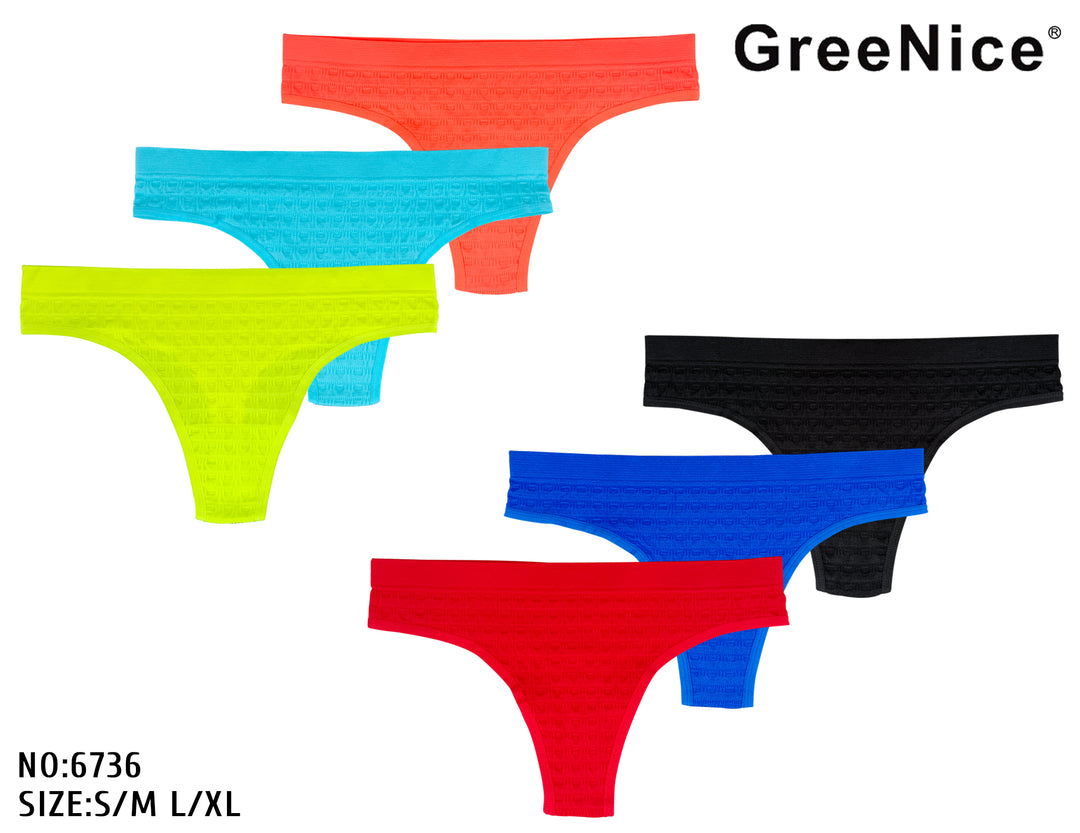 Seamless single-color comfortable soft thongs GREE-6736 - 3 pieces per pack