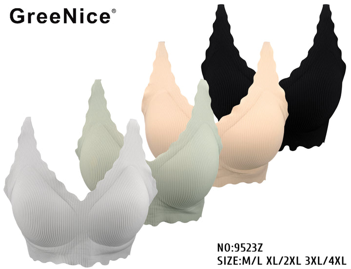 Seamless Pad-Removeable Wire Free Adjustable Ice-Silk Fabric Breathable Elasticity Everyday Bra GREE-9523Z