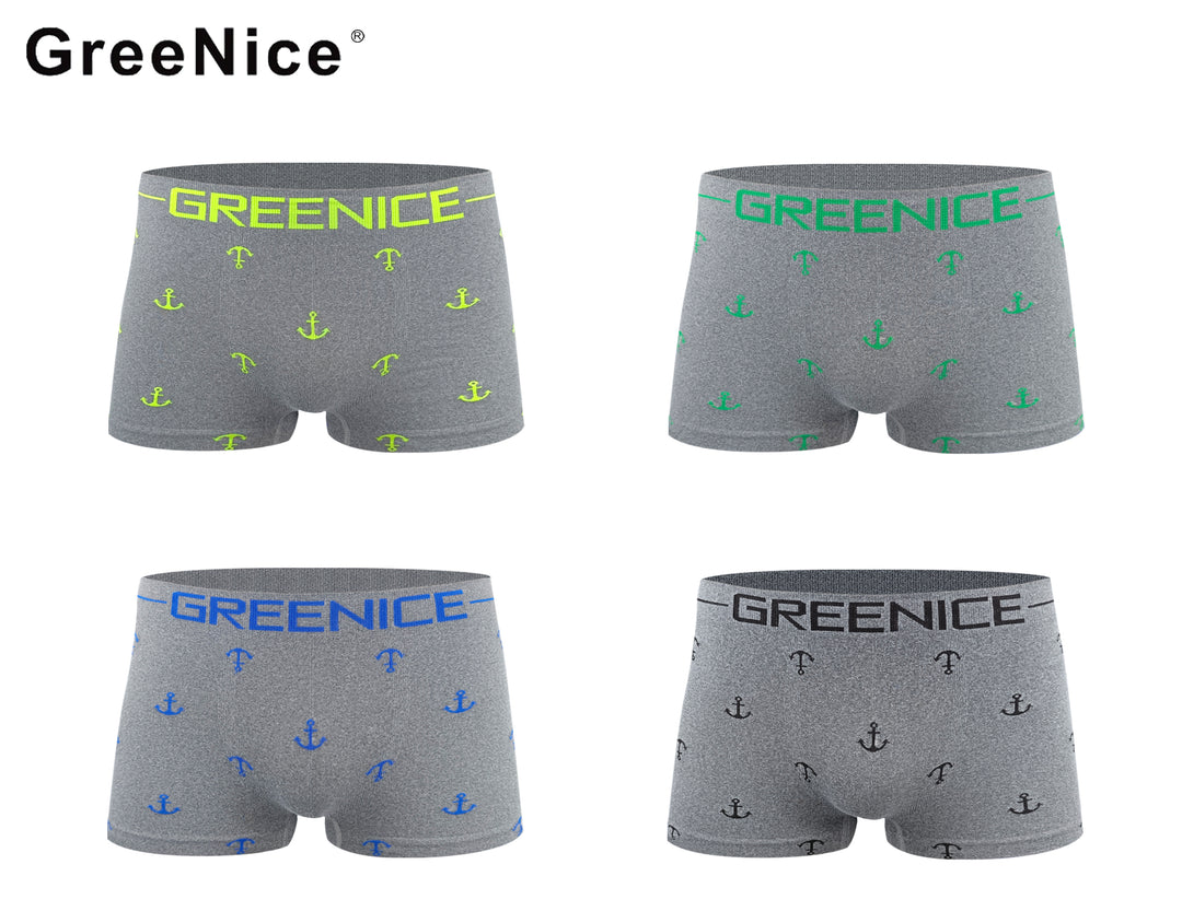 Boys' seamless soft flexible breathable boxer shorts GREE-4863 4 pieces per pack