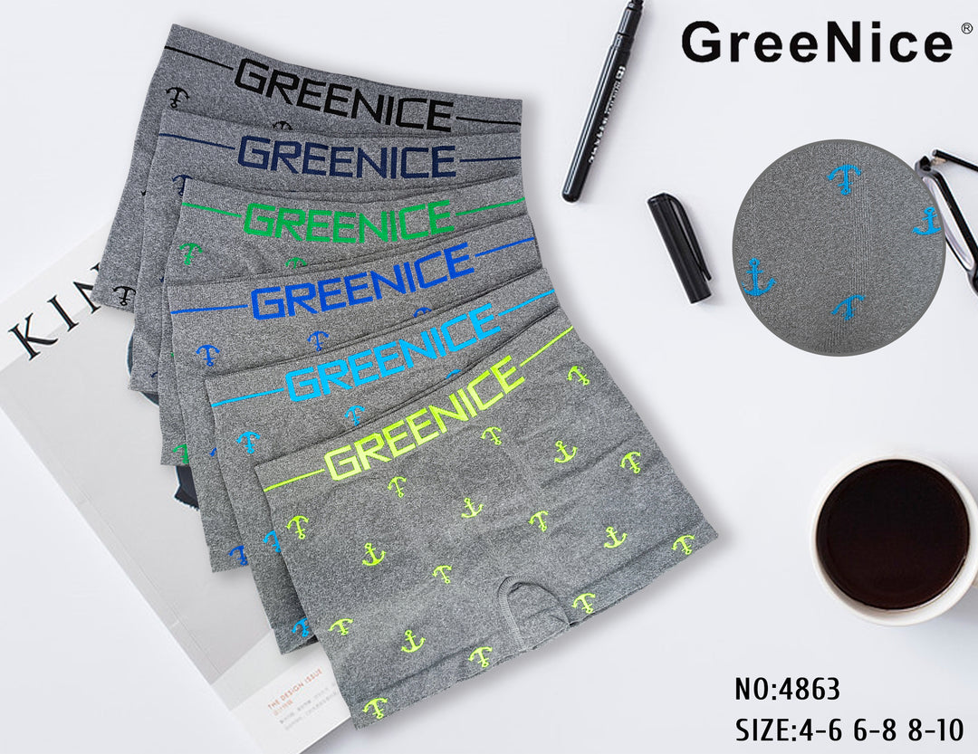 Boys' seamless soft flexible breathable boxer shorts GREE-4863 4 pieces per pack
