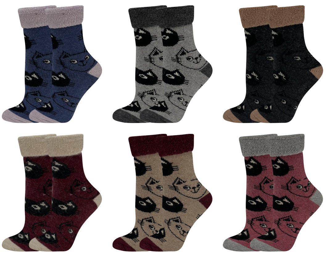 Women's woolen thermal socks Cats YZ30 4 pairs