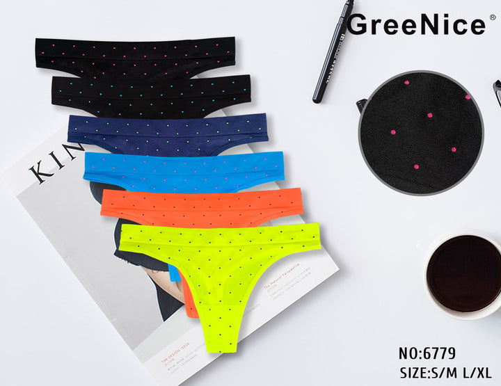 Seamless single-color comfortable thongs GREE-6779 - 3 pieces per pack