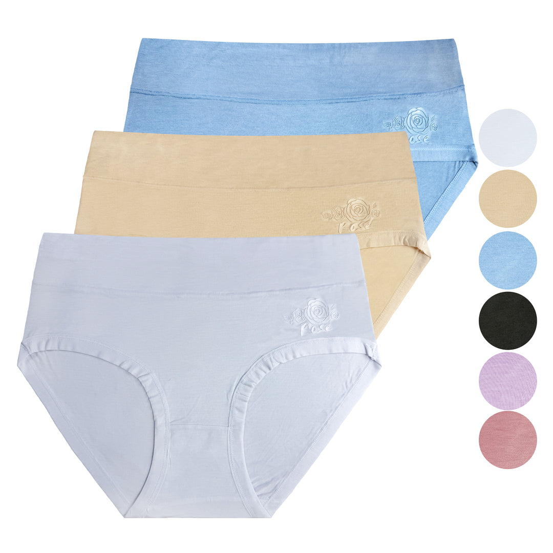 Women's high-waisted ROSE smooth breathable panties RM0054 - 3 pieces in a pack