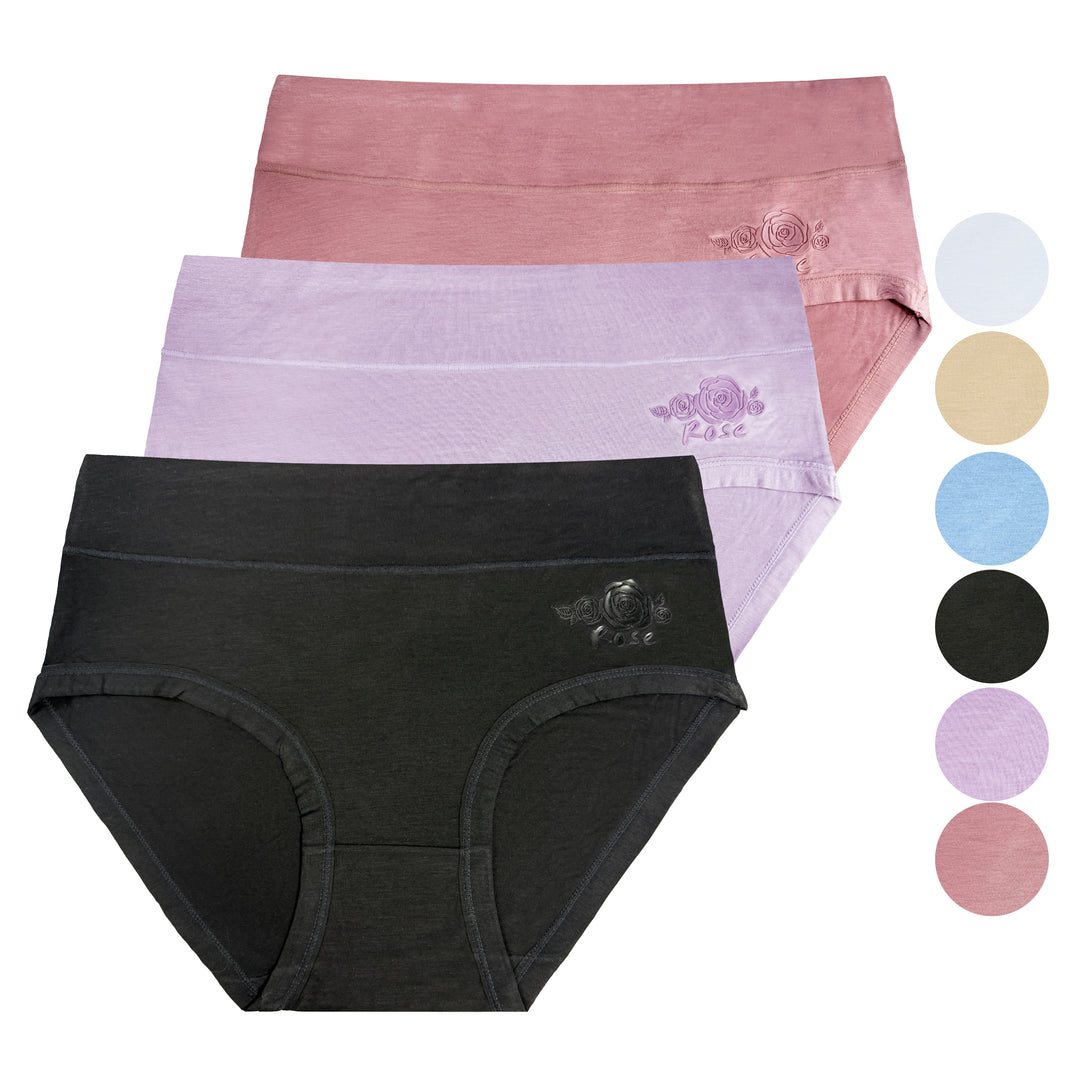 Women's high-waisted ROSE smooth breathable panties RM0054 - 3 pieces in a pack